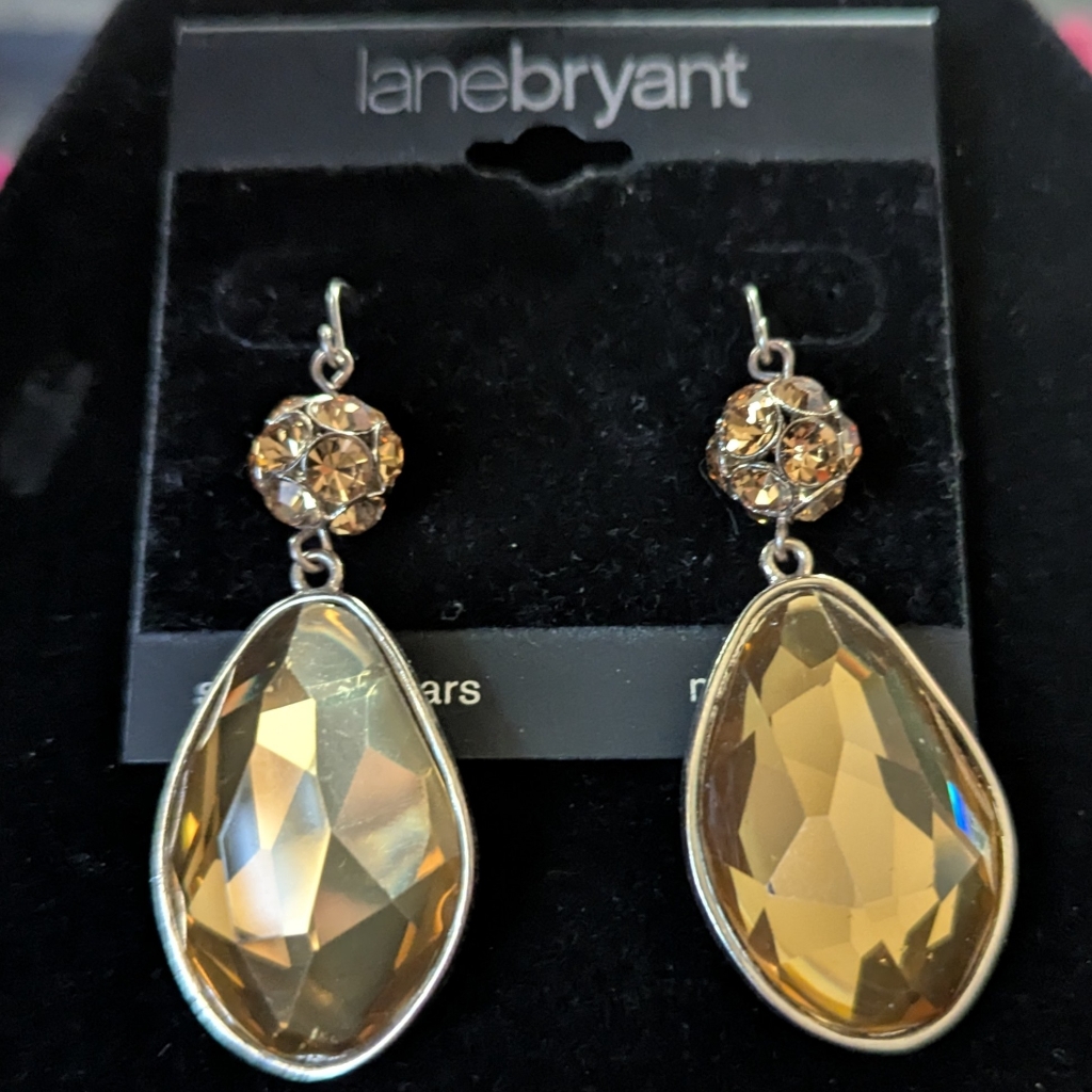 Lane Bryant Earrings Gold Tone And Topaz Fashion Jewelry Nwt Sensitive Ears 20$